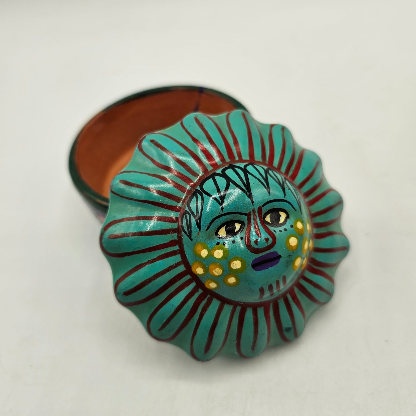 Talavera Mexican Pottery Trinket Box with Sun