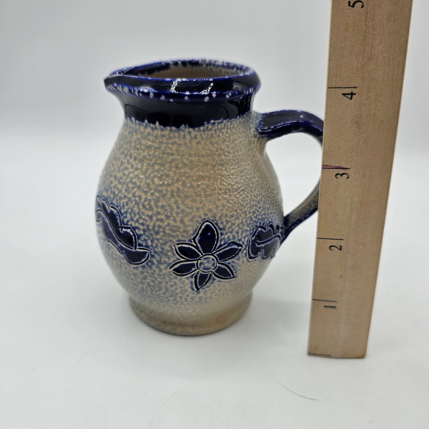 Vintage Blue Floral Salt Glazed Creamer by Plewa