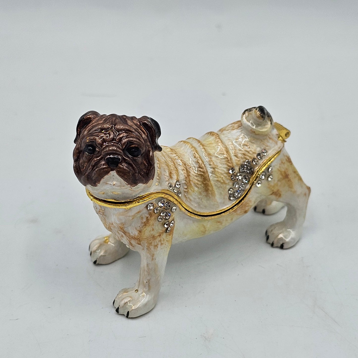 Bulldog Enameled Metal Trinket Box with Hinged Lid #1