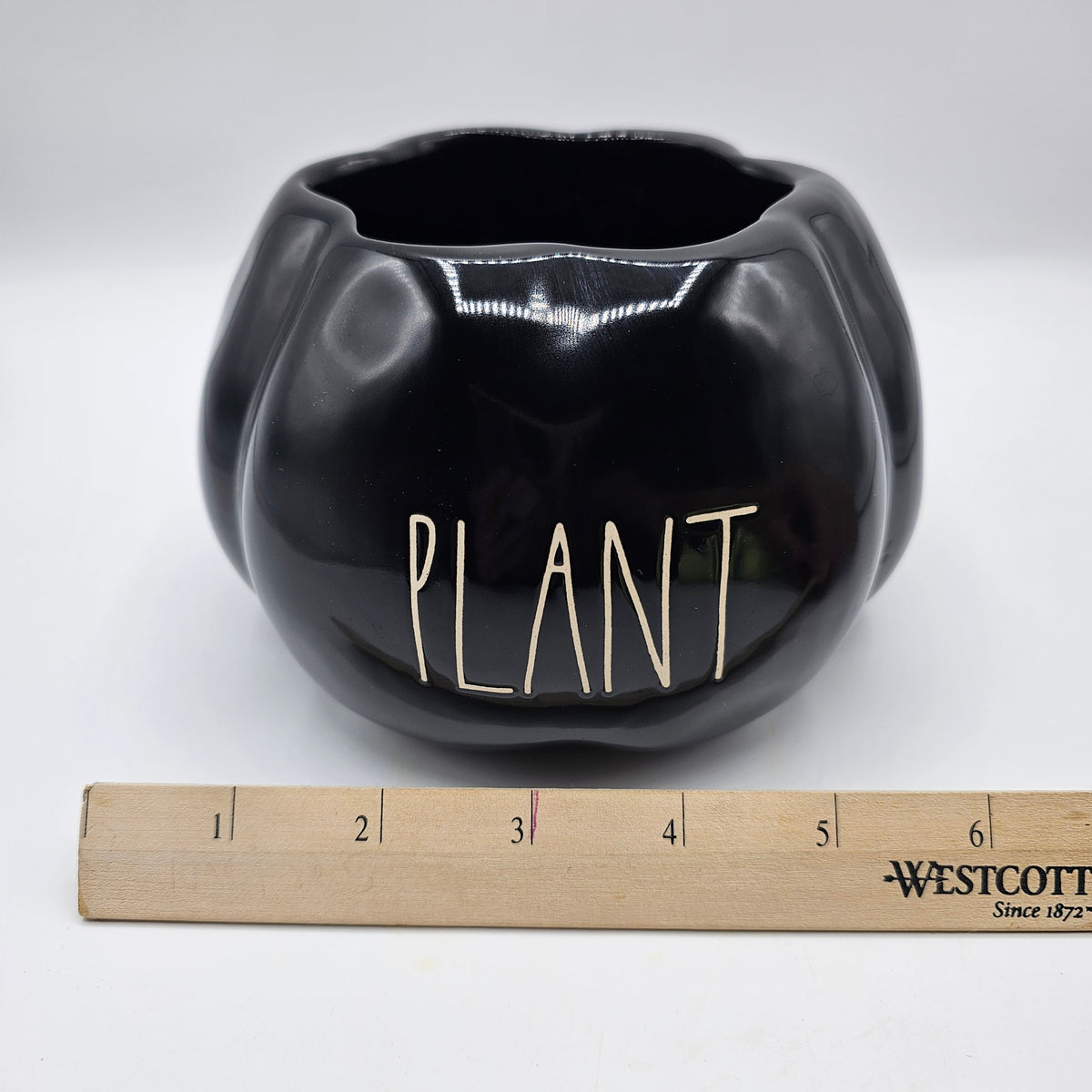 Rae Dunn Black Ceramic Pumpkin "Plant" Planter Vase or Candy Dish