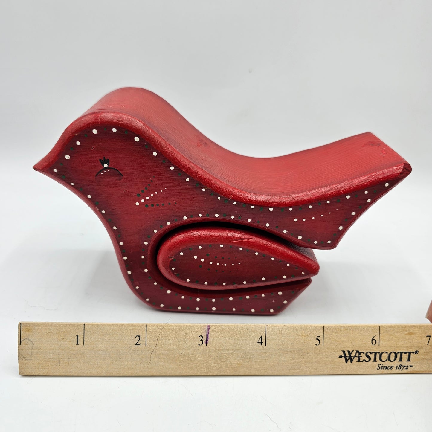 Scandanavian Style Hand Painted Red Wooden Bird Tealight Candle Holder or Secret Box