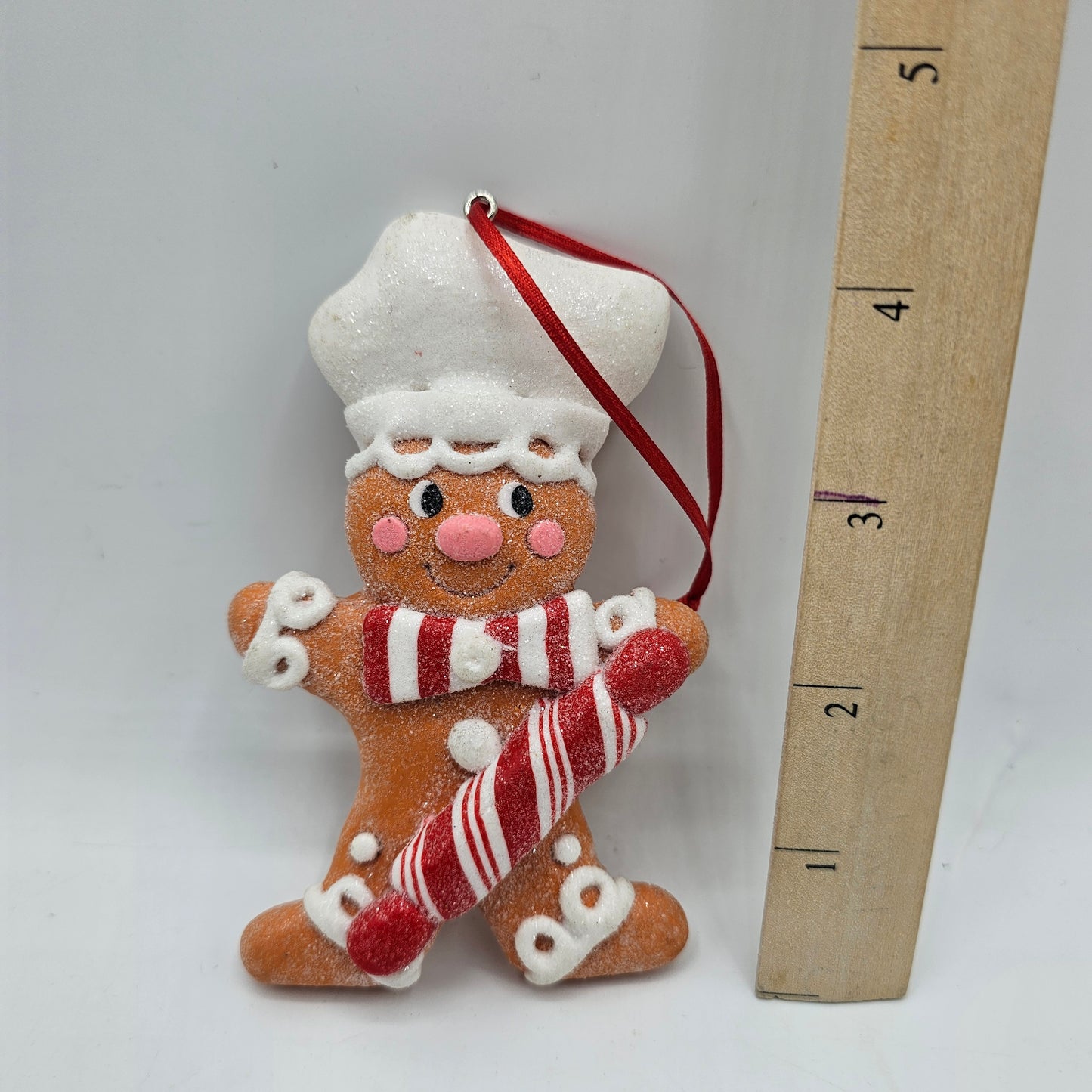 Resin Gingerbread Man Chef with Candy Cane Rolling Pin Christmas Tree Ornament