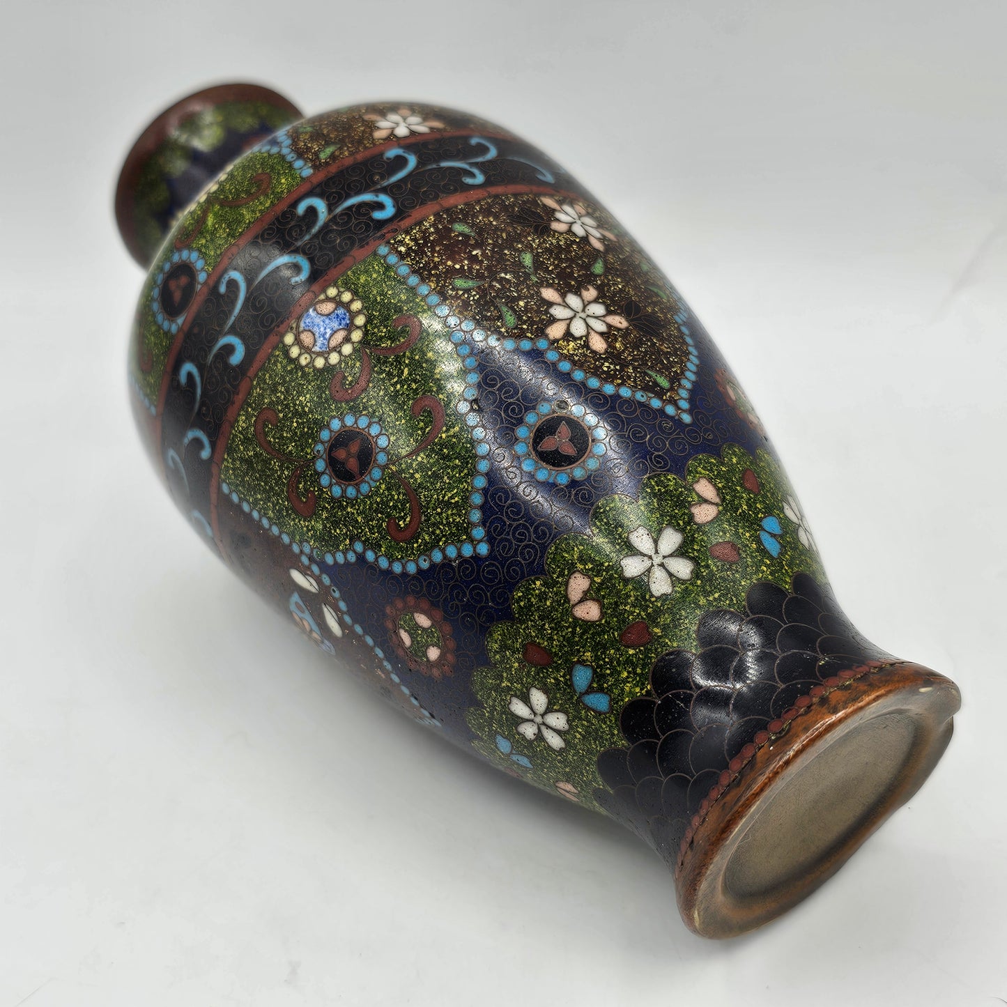 Vintage Champleve (Cloisonne) Enamelled Japanese / Asian Bud Vase with Flowers and Butterflies