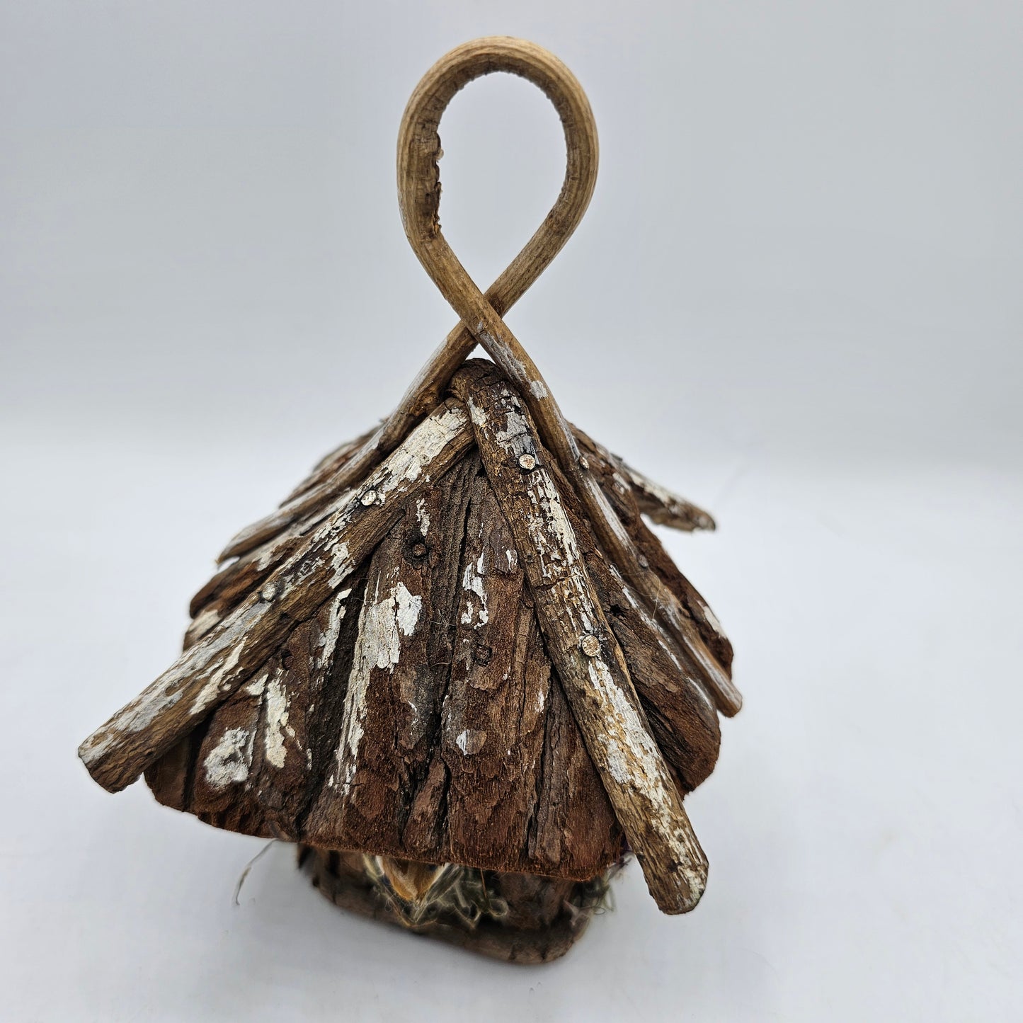 Handmade Decorative Drift Wood and Moss Birdhouse with Bird