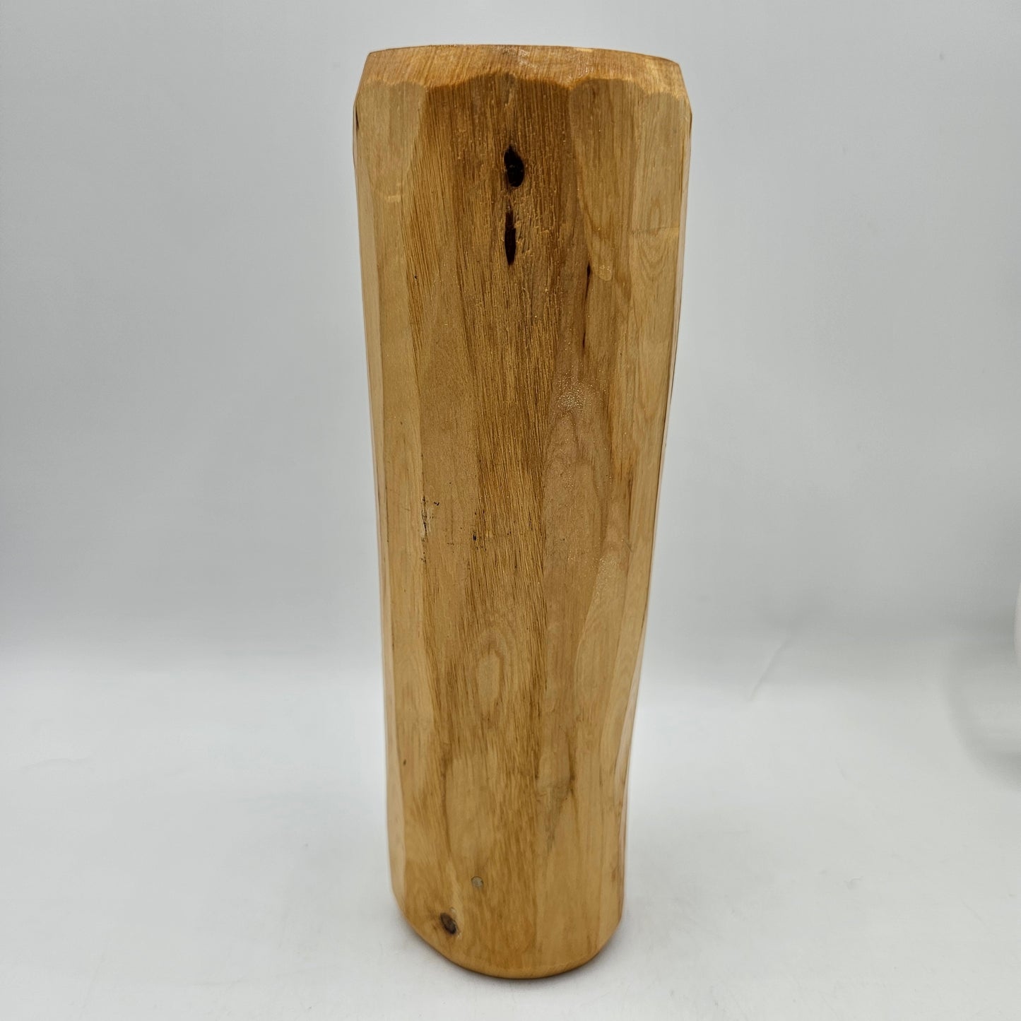 Rustic Hand Carved Pine Wood Tea Light Candlestick 8.5" Tall