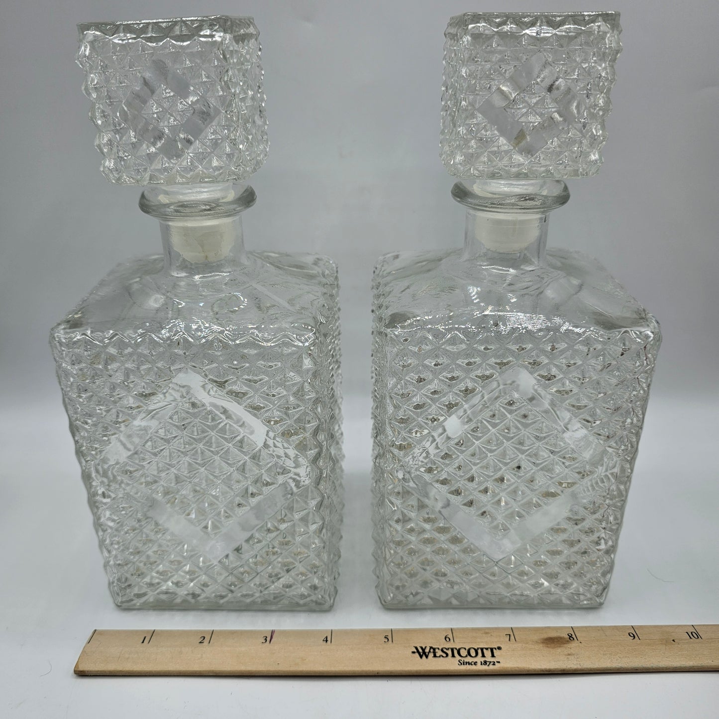 Vintage Hobnail Glass Decanters with Original Stoppers - Set of 2