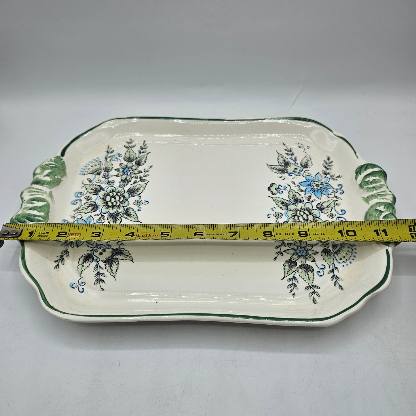 Vintage Green and Blue Floral Asparagus / Serving Dish - Japan