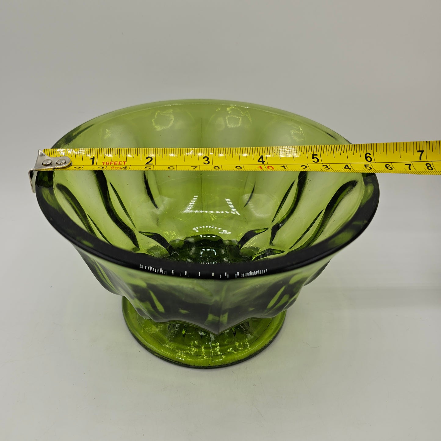 Indiana Glass Green Thumbprint Pedestal Bowl