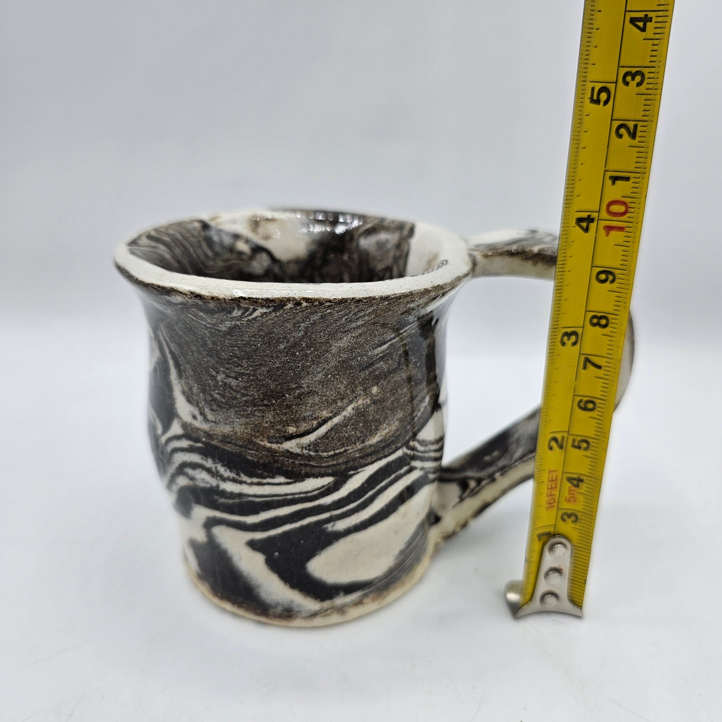 Artisan Pottery White and Brown Swirled Mug