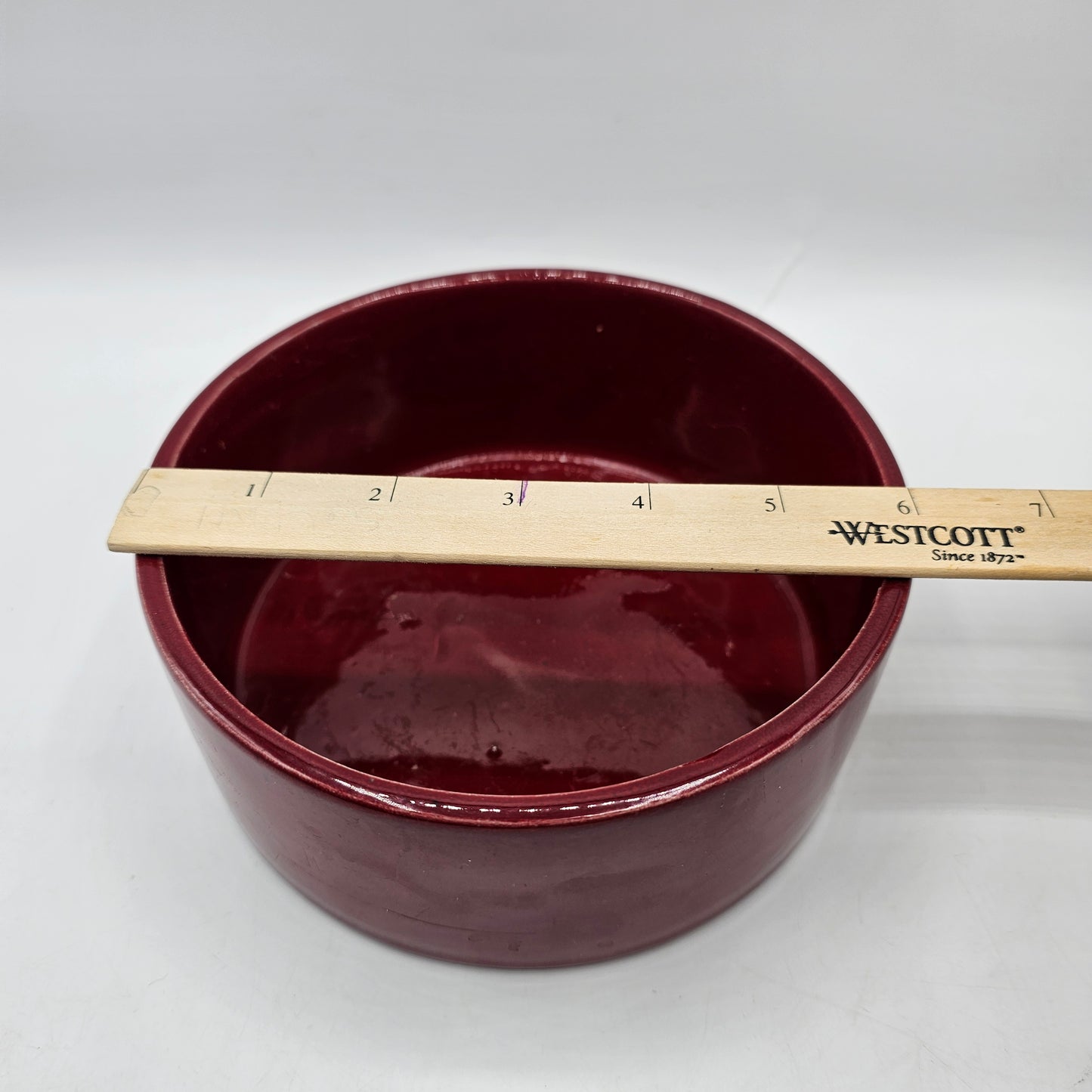 Vintage Red Glazed Ceramic Pottery Dish - Made in USA (not water tight)