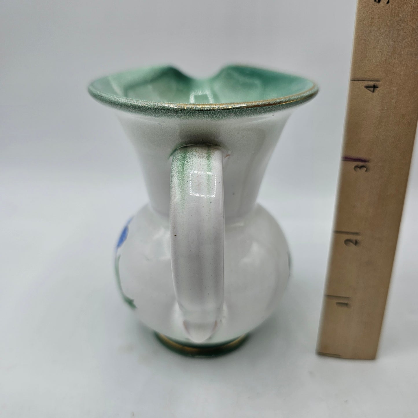 Hand Painted Pottery Individual Creamer with Flowers (damage noted)