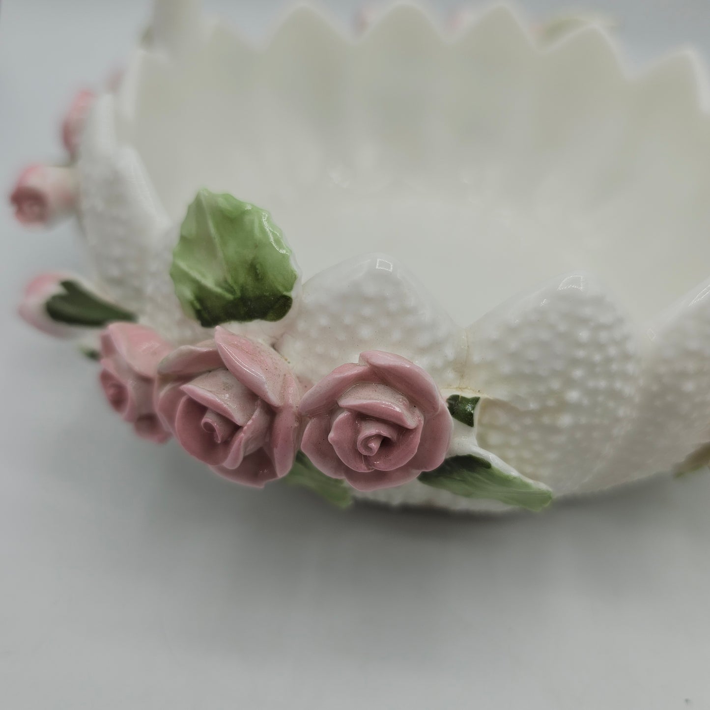 Seymour Mann Bone China Rose Basket with Applied Flowers and Leaves