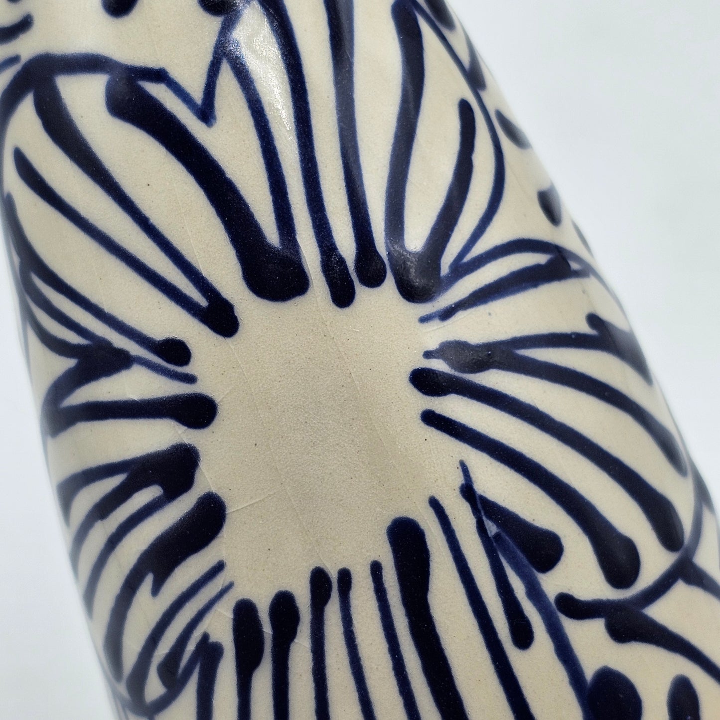 Spanish Hand Painted Pottery Blue and White Floral Bud Vase