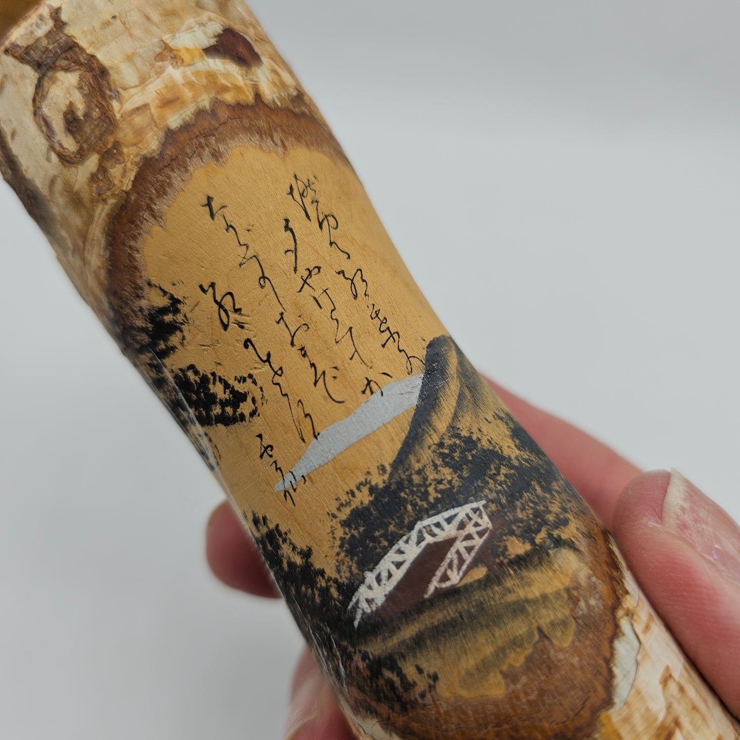 Wooden Kokeshi Doll Carved from White Birch and Hand Painted