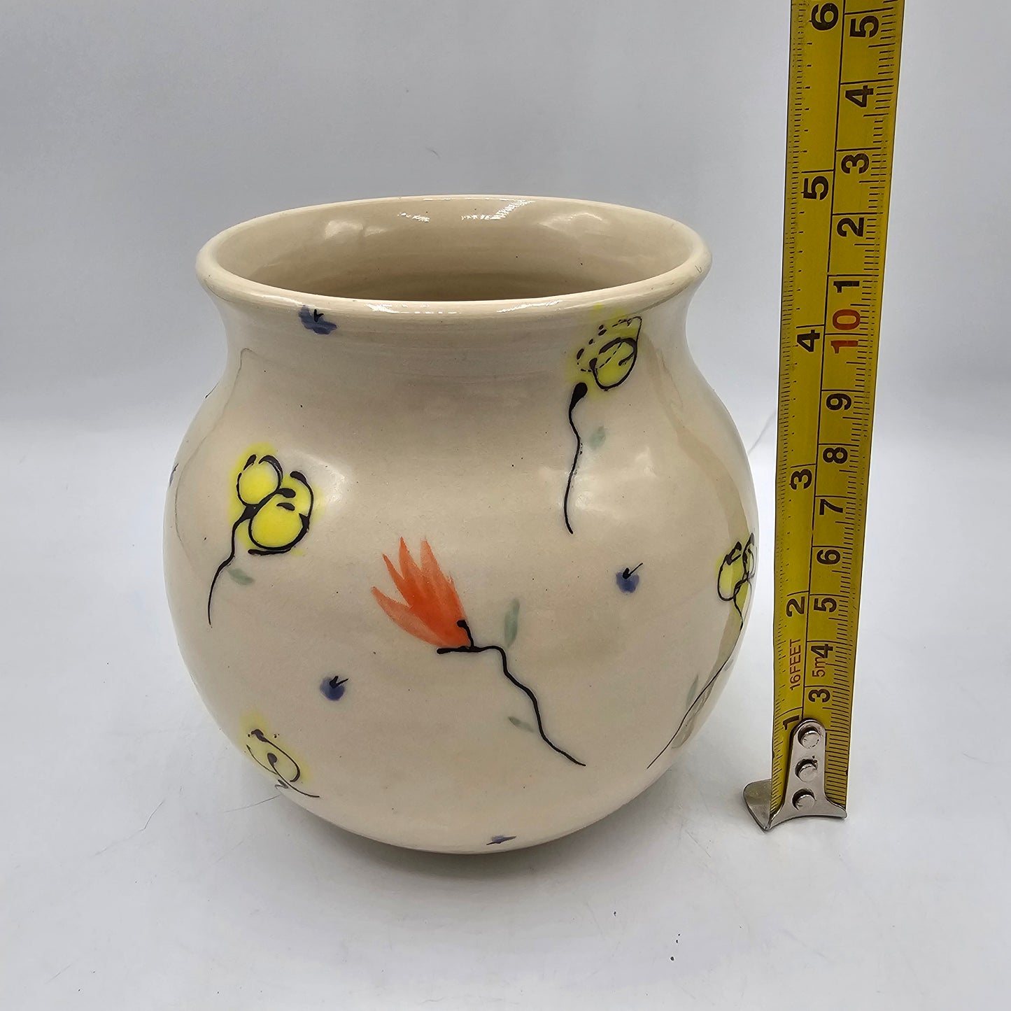 Artisan Pottery Hand Painted Vase with Flowers