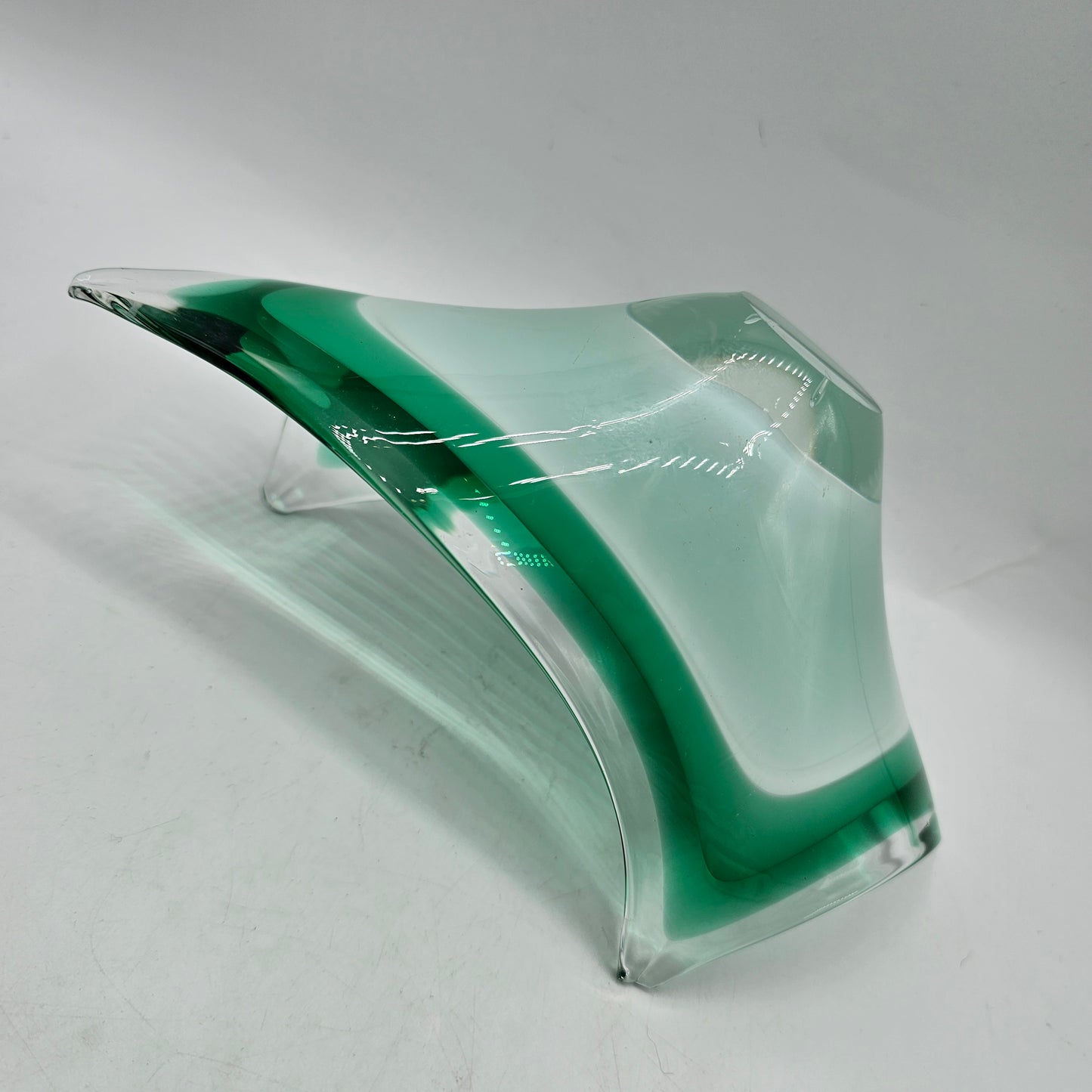 Vintage Murano Art Glass Green and White Banded Trinket Bowl