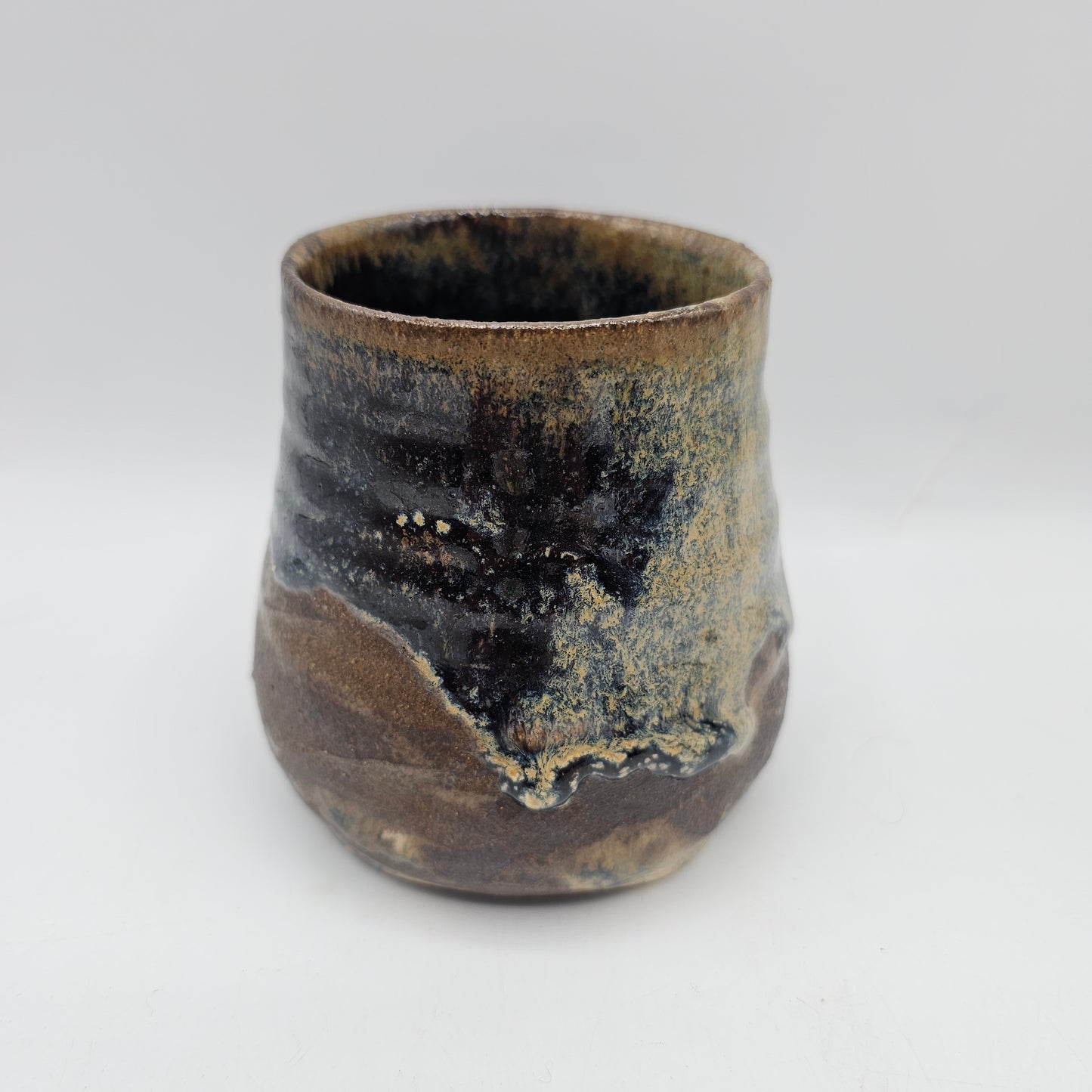 Artisan Pottery Blue and Brown Drip Glazed Cup or Holder