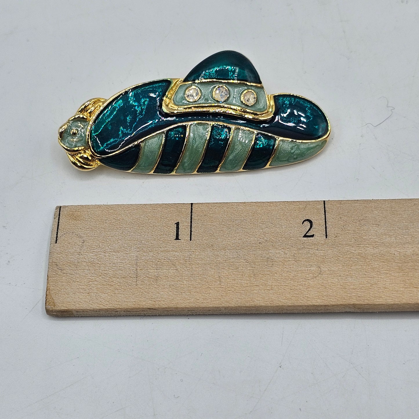 Enameled Green Hat Pin Brooch with 24 carat Gold Accents