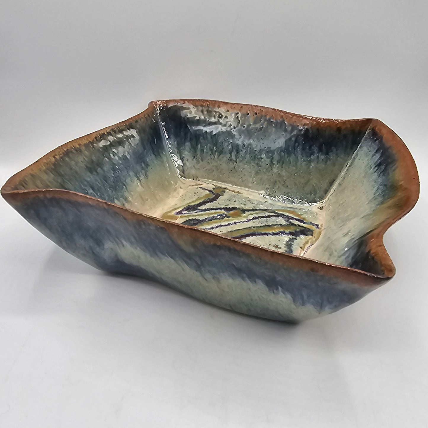 Artisan Pottery Square Fluted Console Bowl