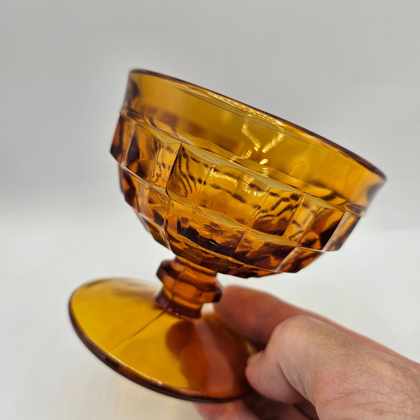Indiana Whitehall Amber Glass Footed Sherbert /Fruit Cups (Stacked Diamond Colony Cubist Pattern)