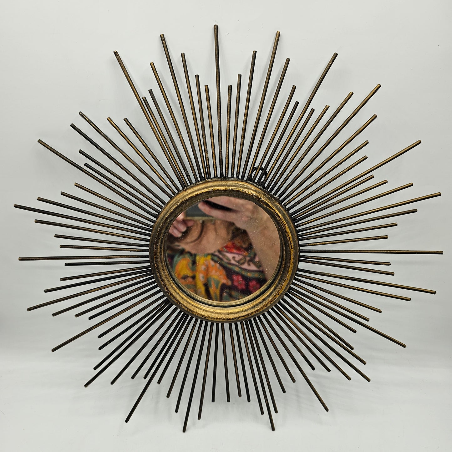 Vintage Sunburst Wall Mirror with Metal Rays