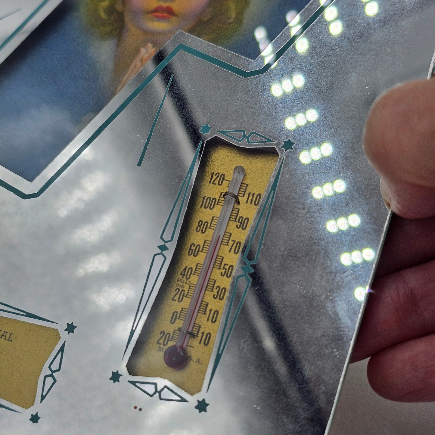 Rare Praying Girl Cross Mirrored Advertising Thermometer Northwest Mutual Insurance Co, Eureka South Dakota