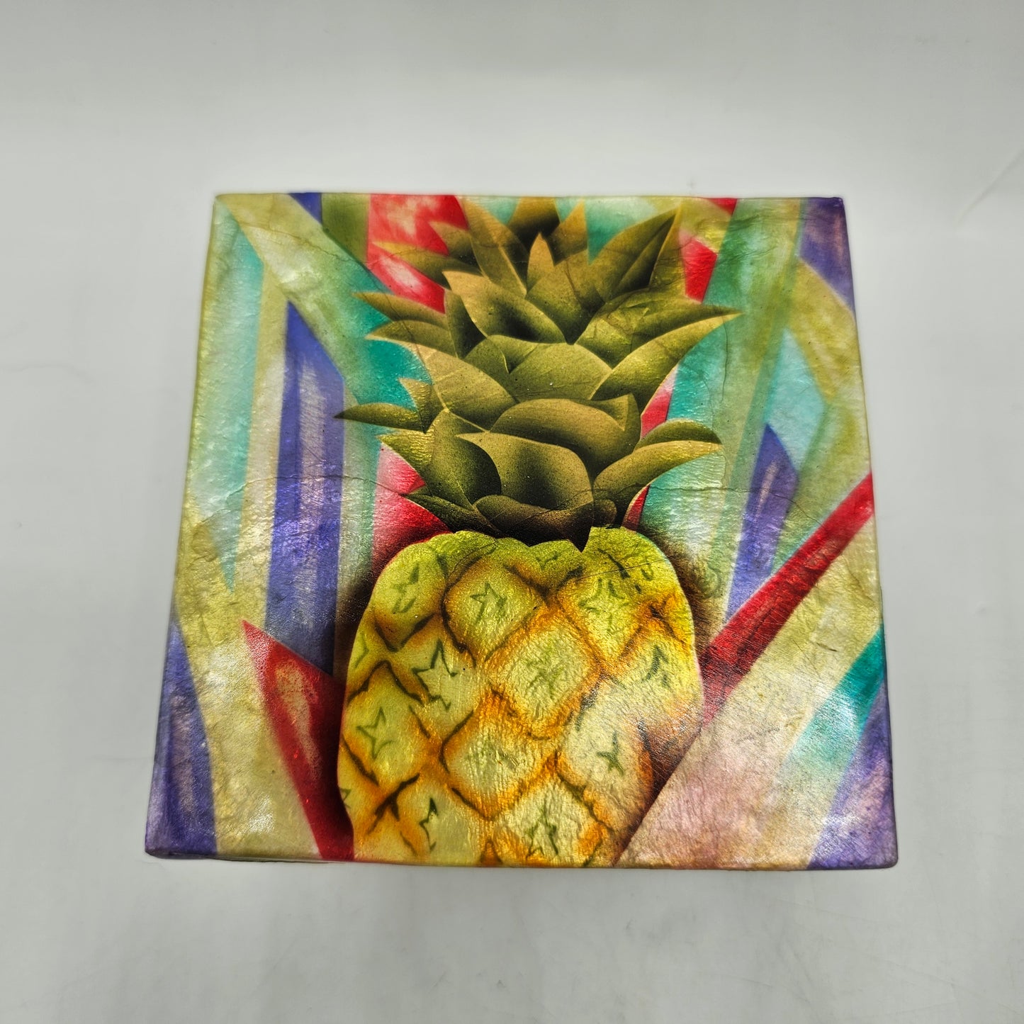 Hand Painted Pineapple Capiz Shell Trinket Box - Made in Philippines