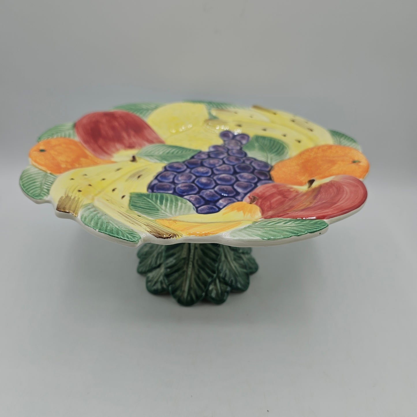Fitz and Floyd Fruit Themed Ceramic Pedestal Cake Stand