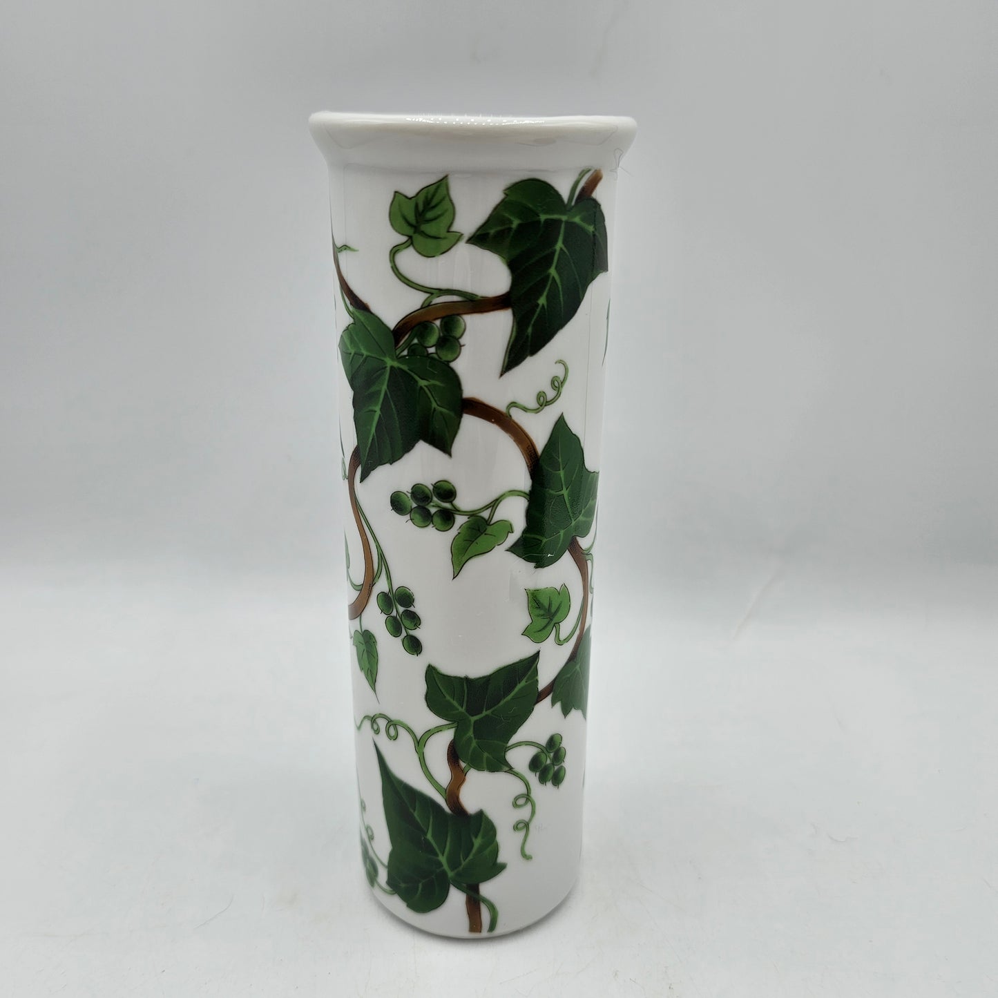 Vintage Japanese Bud Vase with Grape Vine Leaf Design