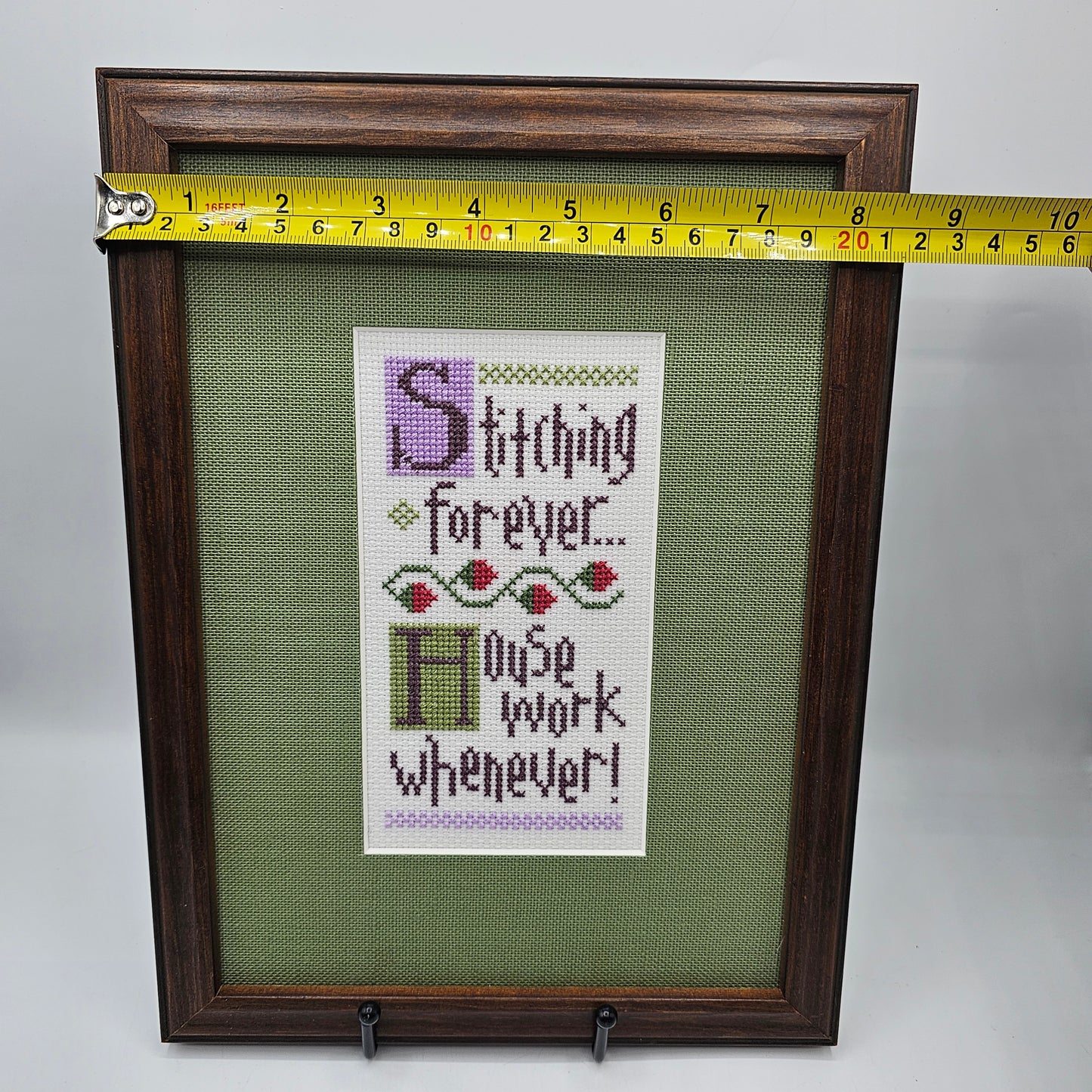 "Stitching Forever... Housework Whenever" Matted and Framed Cross Stitch