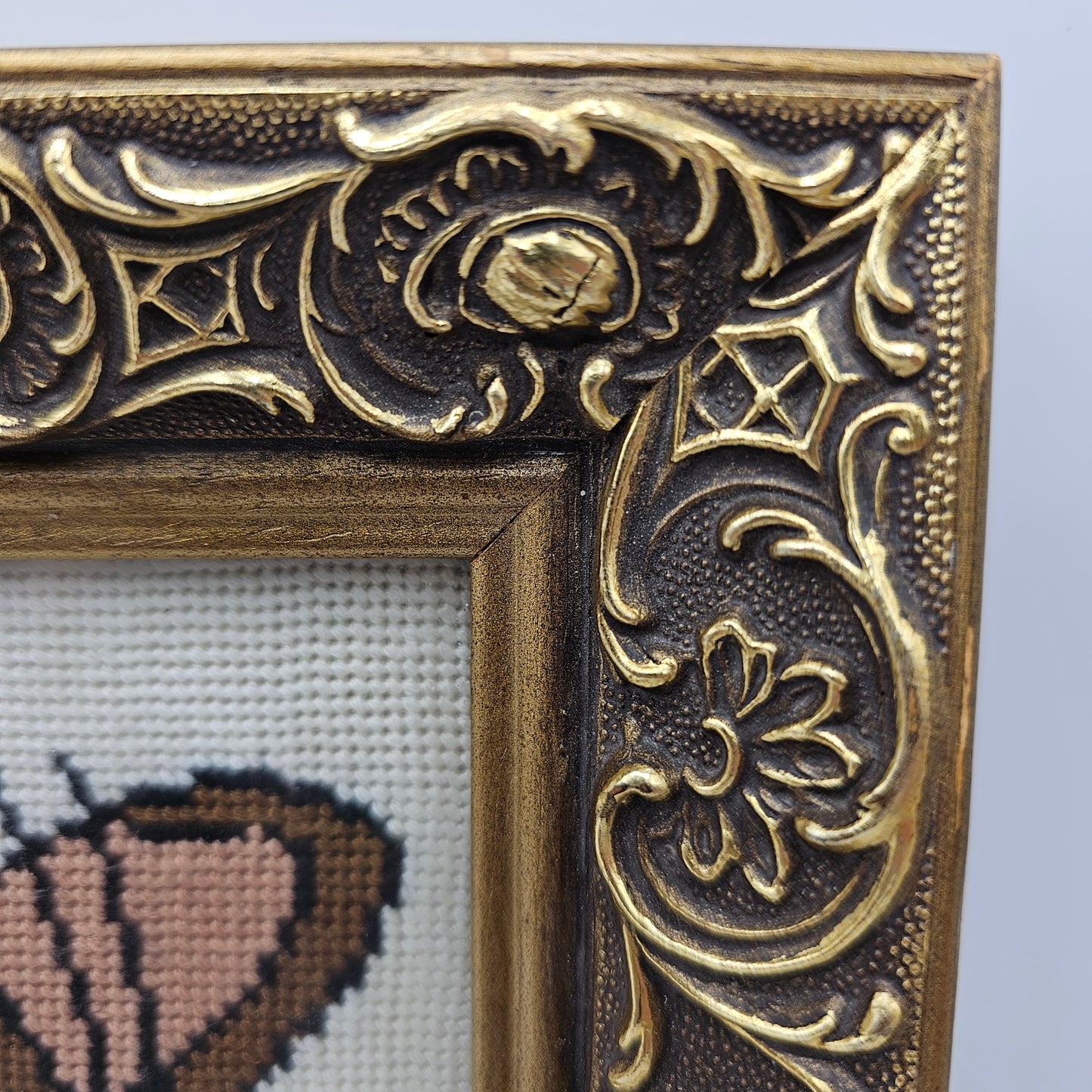 Vintage Framed Cartoon Jerry Mouse (Tom and Jerry) Needlepoint Stitchery
