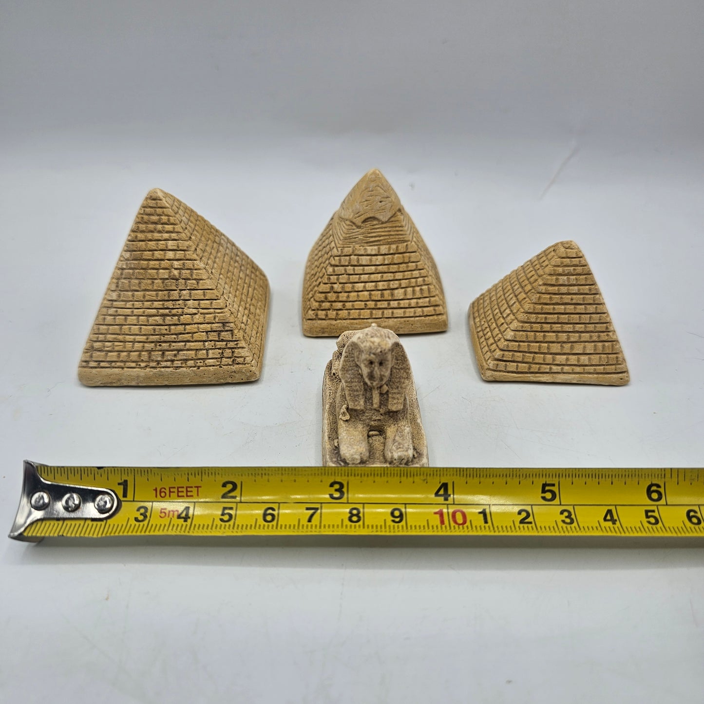 Plaster Cast 3 Pyramids and Sphynx Figurine Set