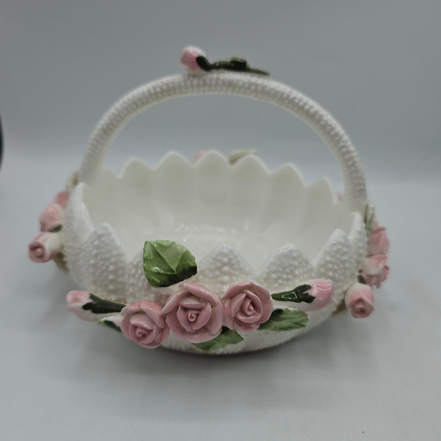 Seymour Mann Bone China Rose Basket with Applied Flowers and Leaves