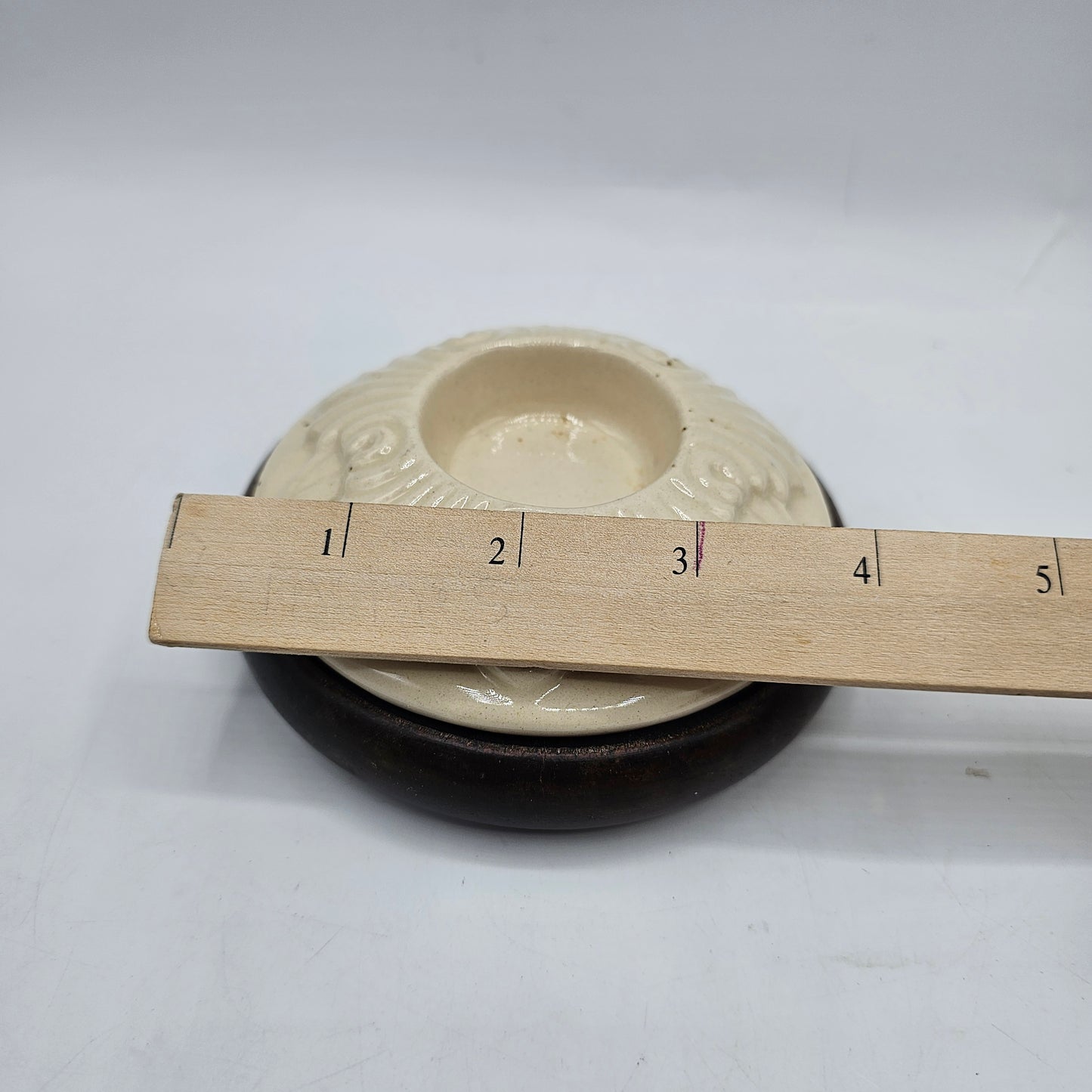 Vintage Aged Ceramic and Wood Tealight or Votive Candle Holder