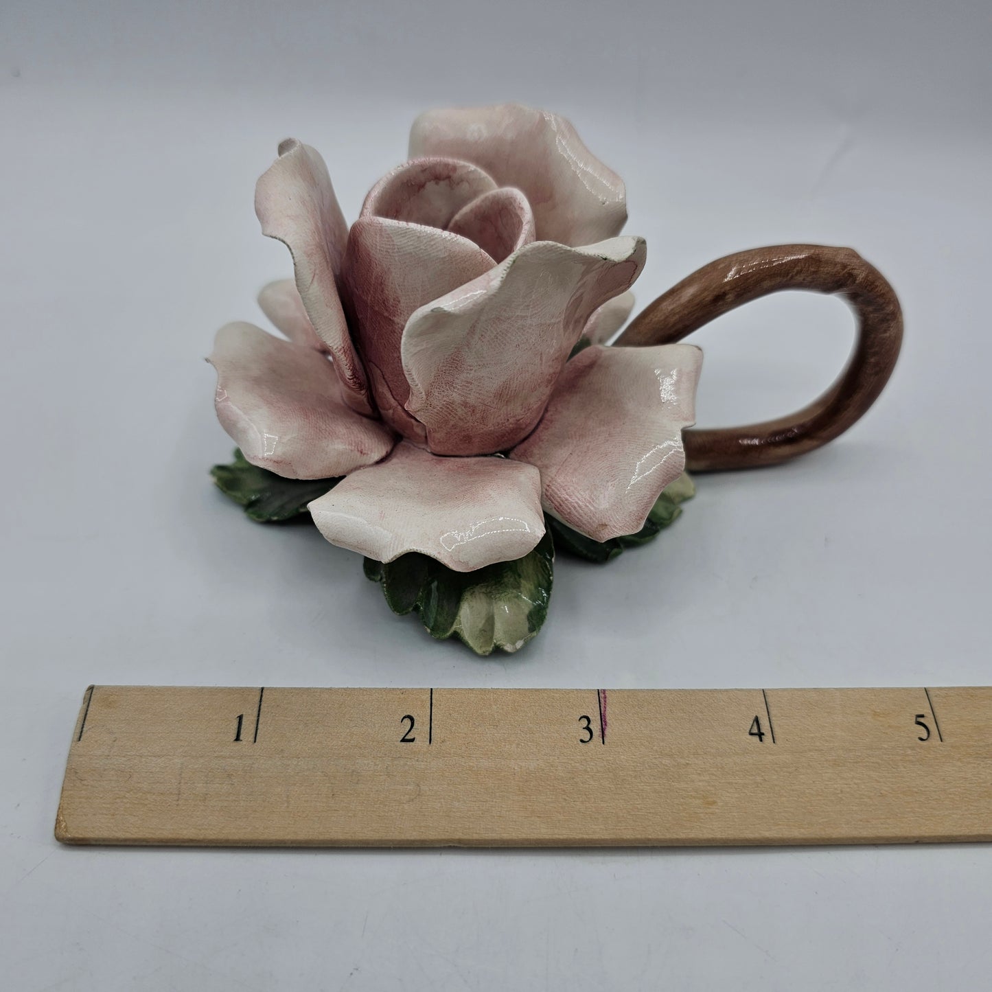 Vintage Pink Capodimonte Rose Taper Candle Holder