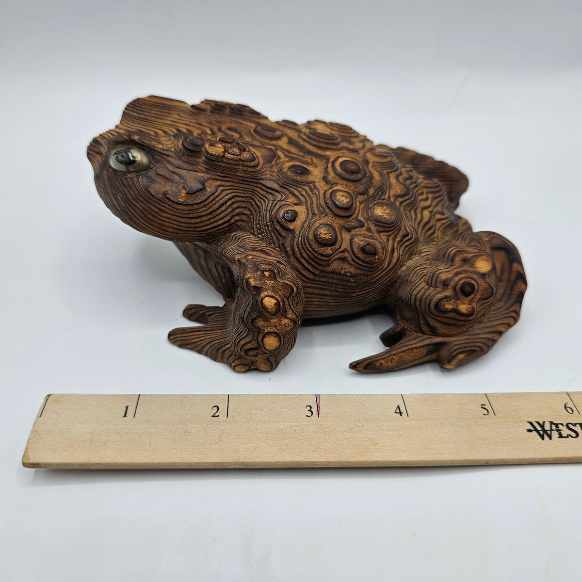 Carved Cryptomeria Wooden Frog or Toad Figurine