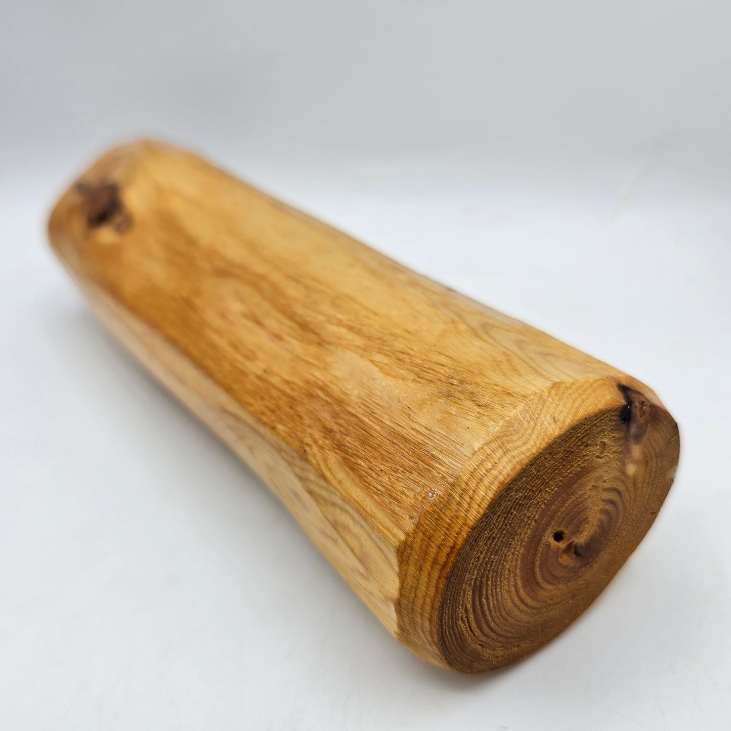 Rustic Hand Carved Pine Wood Tea Light Candlestick 8.5" Tall