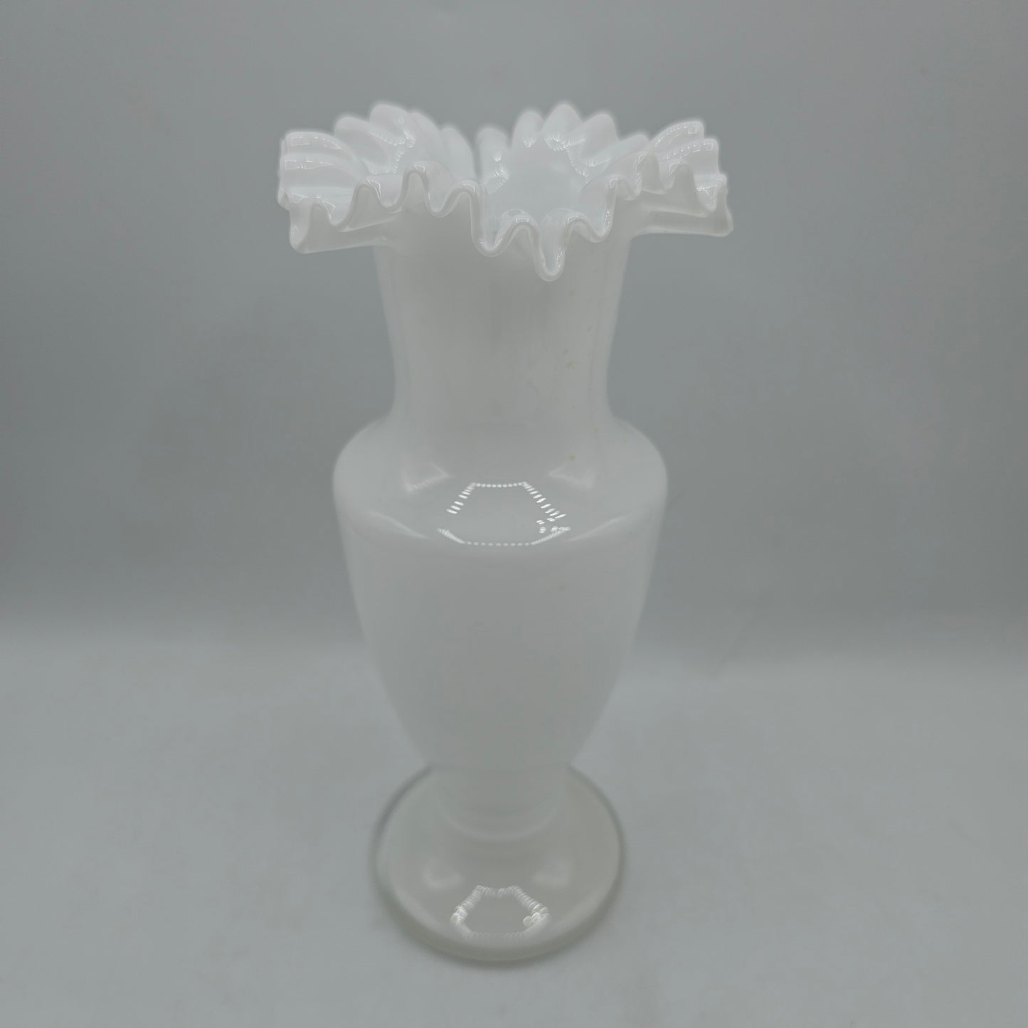 Vintage White Glass Ruffle Vase