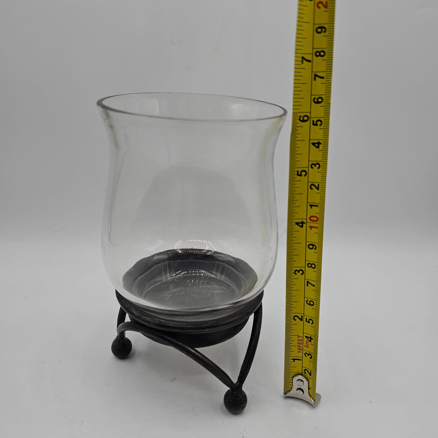 Pottery Barn Metal Candle Holder with Glass Shade - 6" tall
