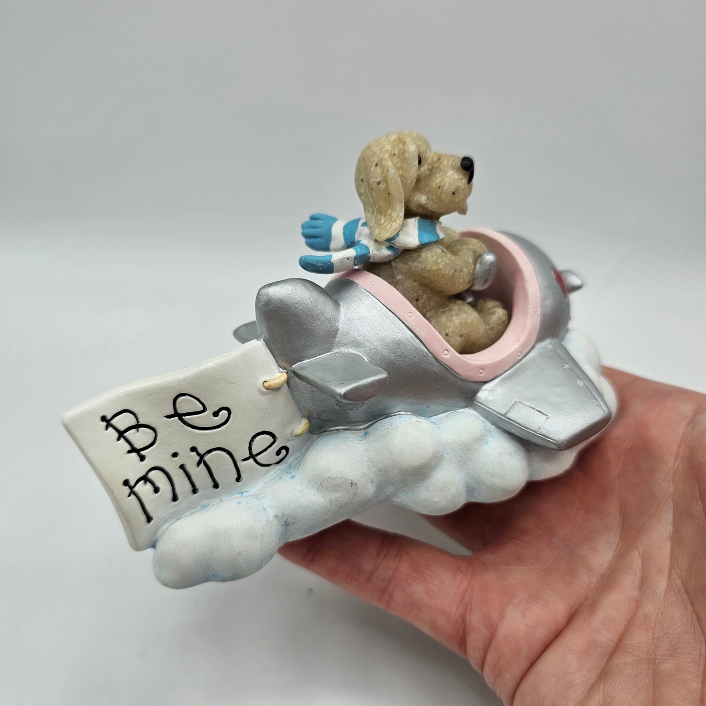 Quarry Critters "Be Mine" Figurine - Cute Puppy Dog Flying Plane with Banner