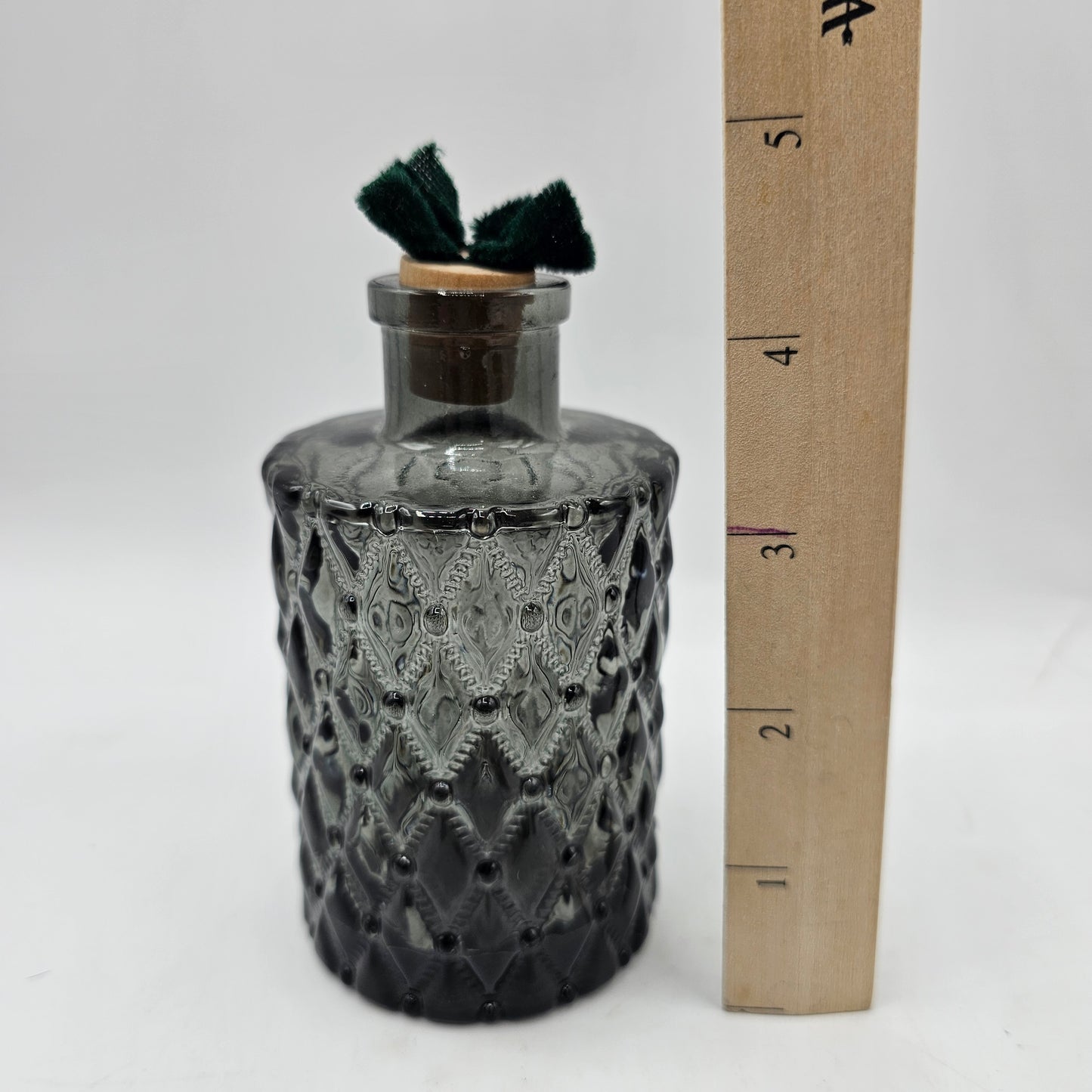 Small Forest Green Quilted Pattern Glass Diffuser Bottle