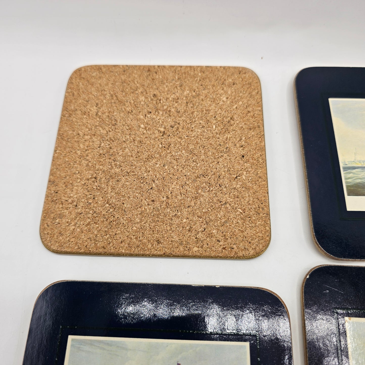 Set of 6 Ship / Nautical Themed Cork Backed Coasters by Cloverleaf