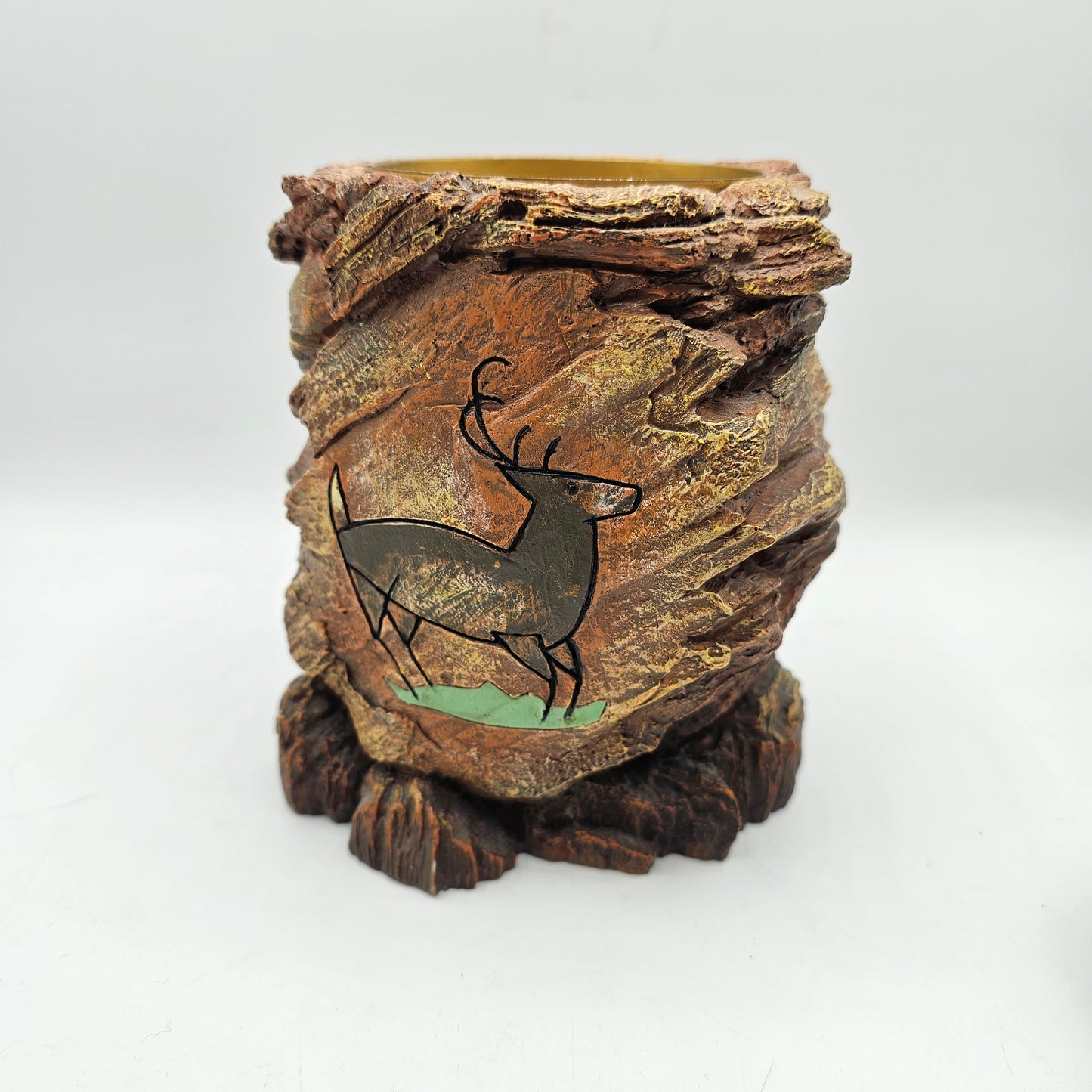 Cave Art Deer on Rock Resin Pillar Candle Holder / Stand