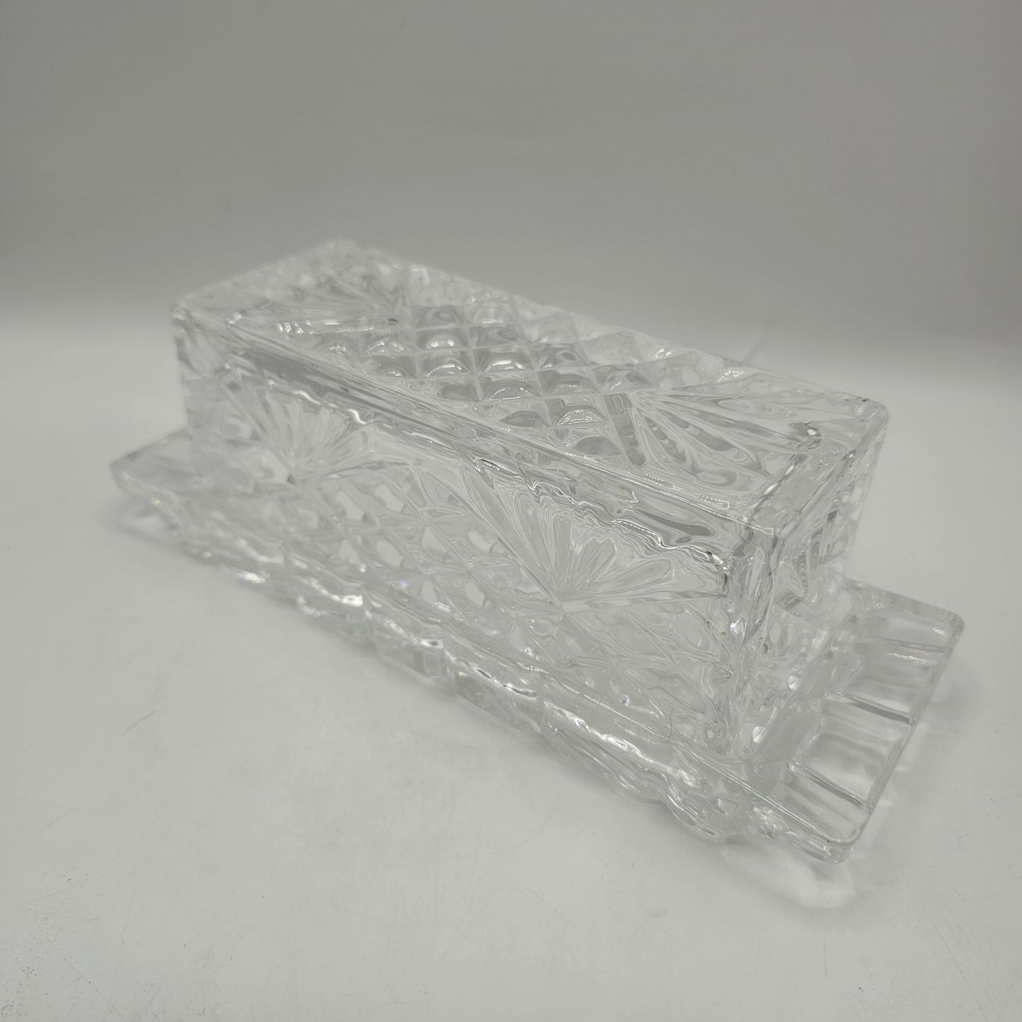 Vintage Covered / Lidded Crystal Butter Dish by Shannon Crystal of Ireland