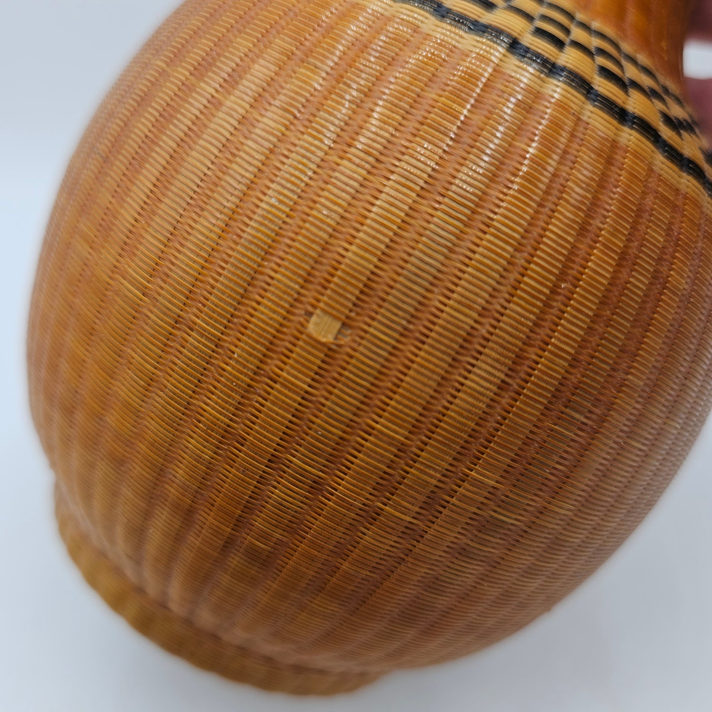 Vintage Chinese Fine Woven Bamboo Wrapped Porcelain Vase