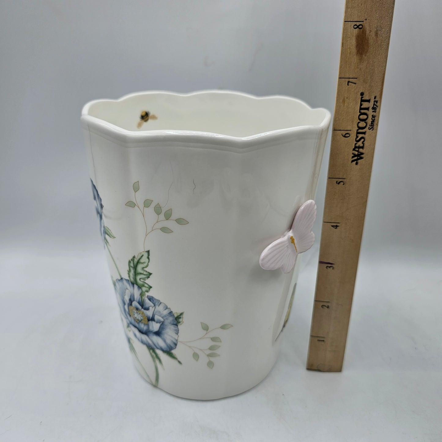 Lenox Butterfly Meadow Ceramic Utensil Holder / Vase with Flowers and Applied Butterfly