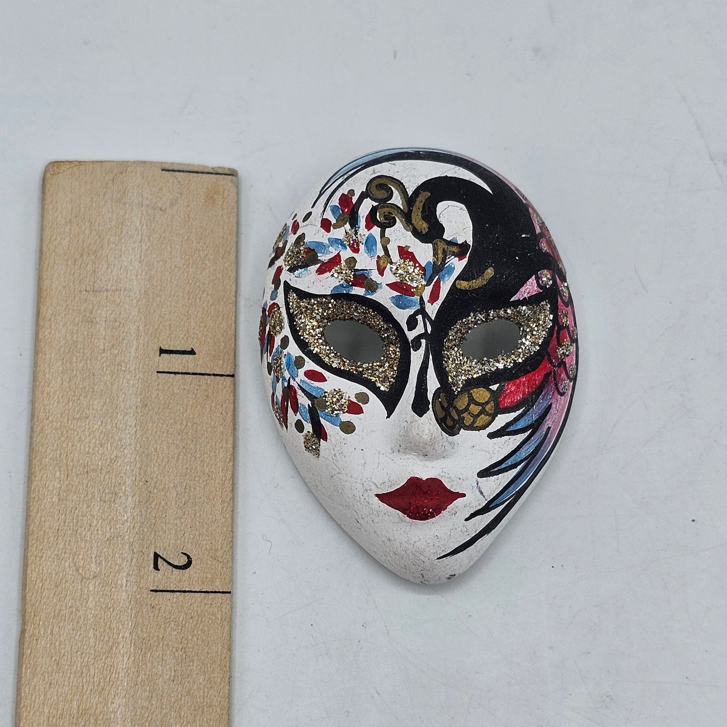 Hand Painted Ceramic Mask Brooch Pin with Original Tag - Made in Venice, Italy