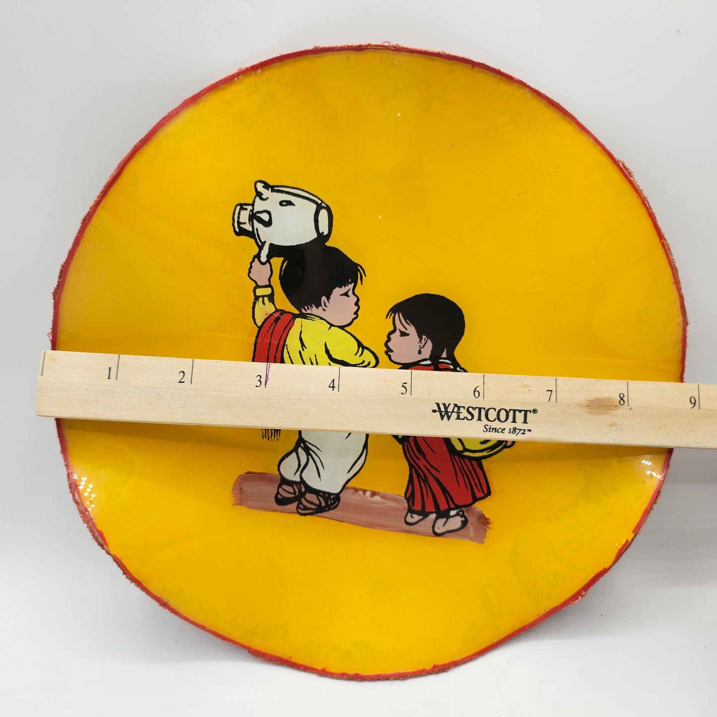 Decorative Yellow Ruffled Edge Mexican Folk Art Plate Marked Cozumel with Hook for Hanging