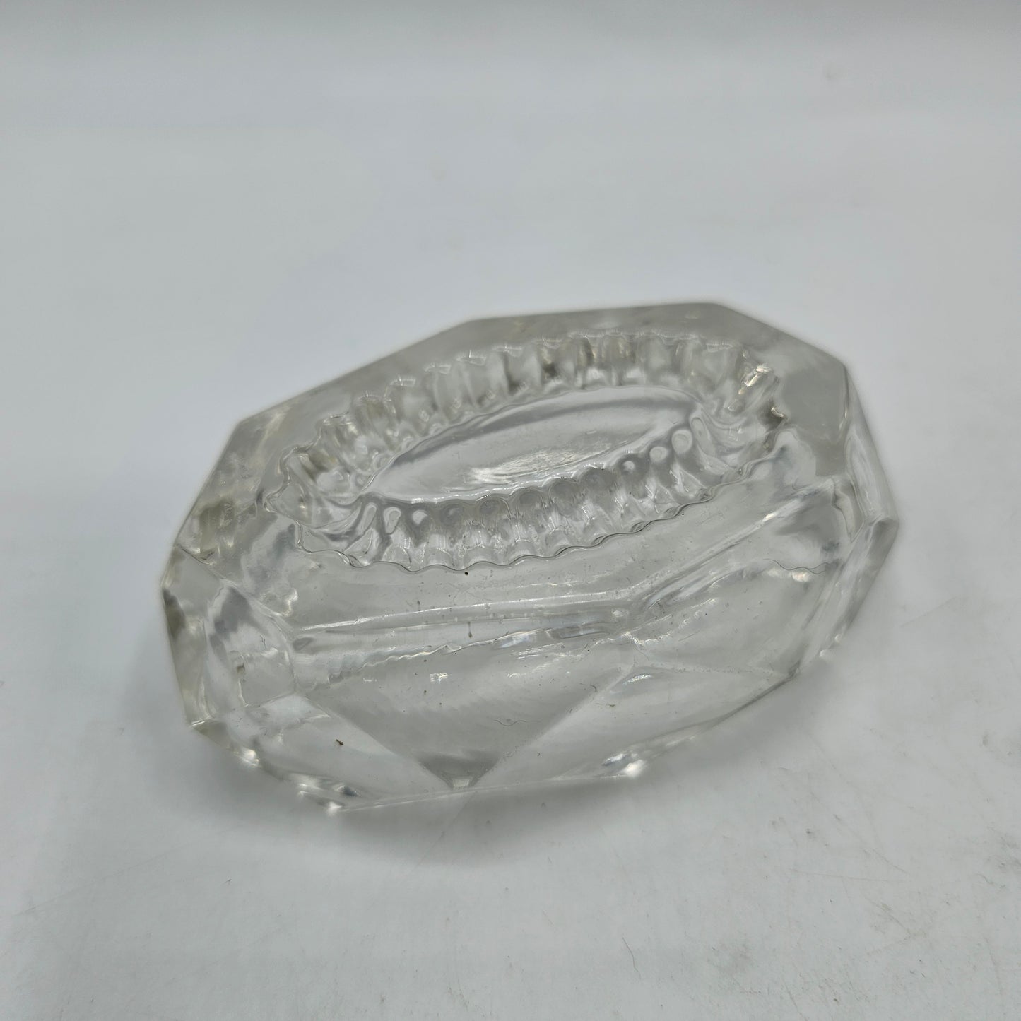 Vintage Oval Faceted Glass Master Salt Dish