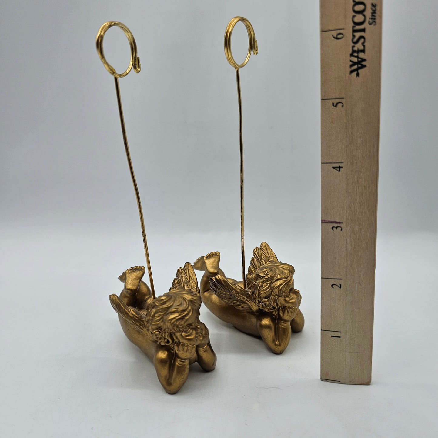 2 Gold Painted Resin Cherb Note or Picture Holder